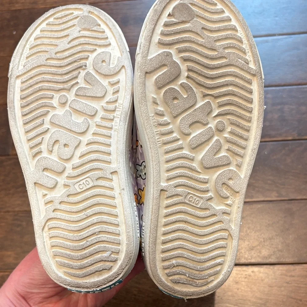 Native Jefferson Toddler Size 10 Floral Daisy Purple Checkered Slip-On Shoes - Picture 6 of 6